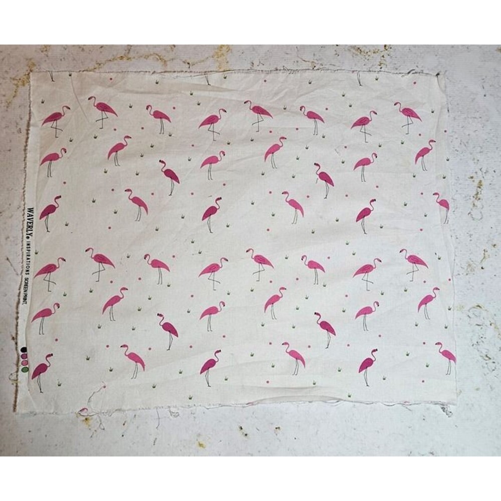 Waverly Inspirations Flamingo Fabric | 17” x 22” | Pink Flamingos on Cream Backg